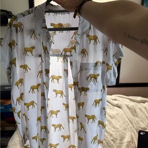 Women’s White and Yellow Cheetah Print Shirt